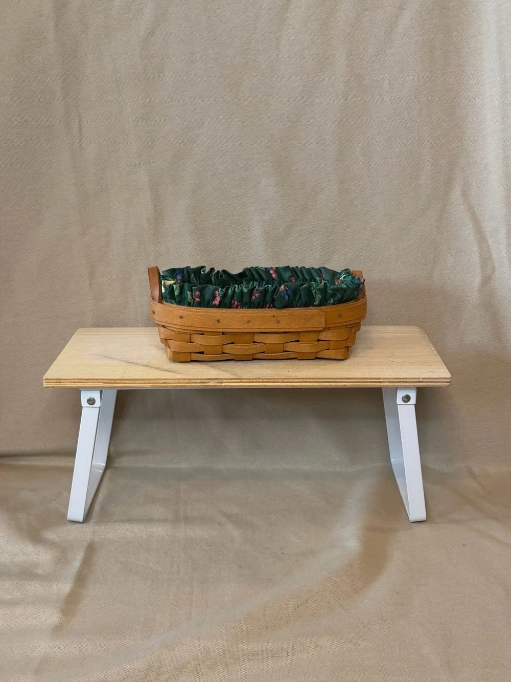 Longaberger Brown Basket with Green Fabric Liner
